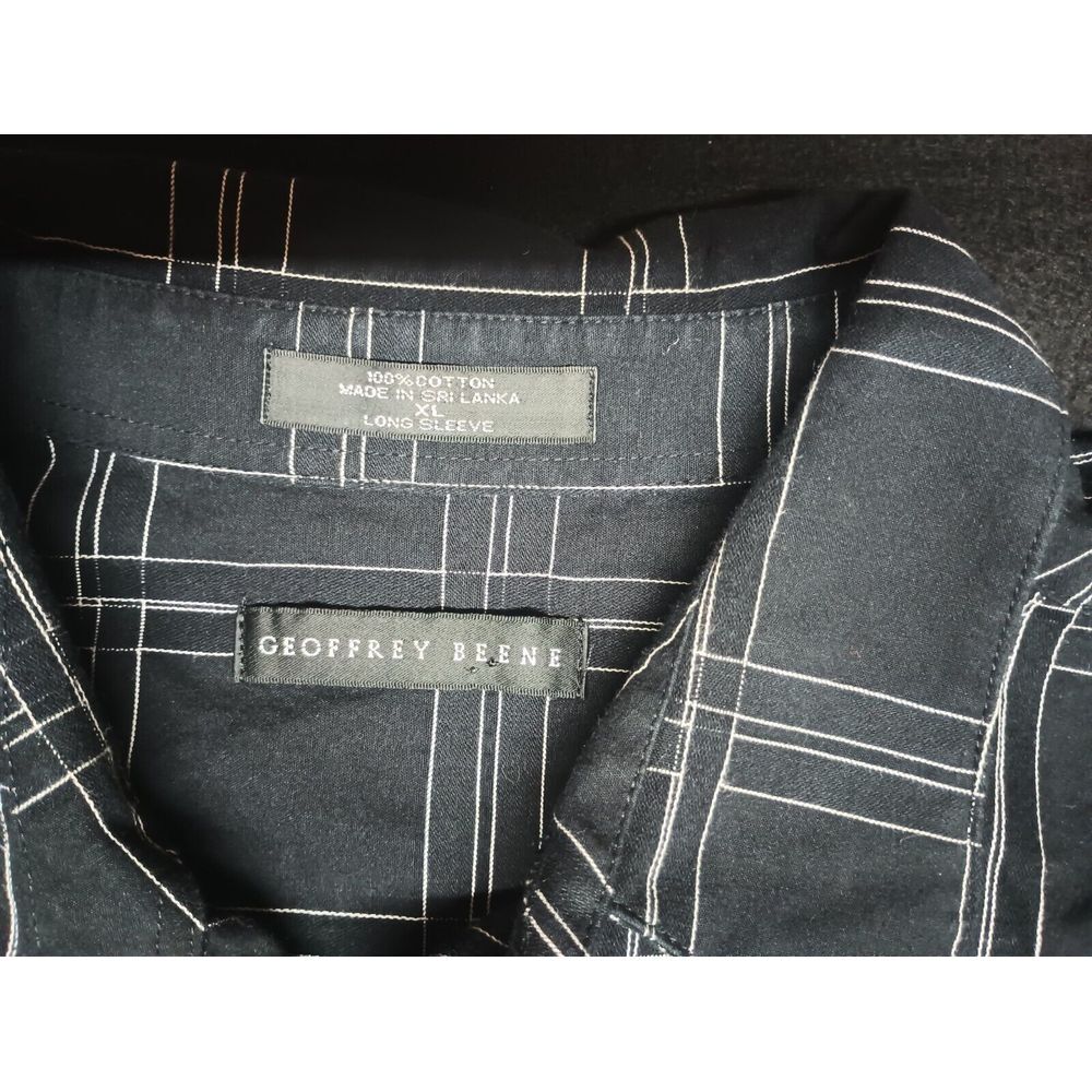 Geoffrey Beene Mens‎ L Button Up Black Plaid Long Sleeve Shirt A7004 - Picture 6 of 9